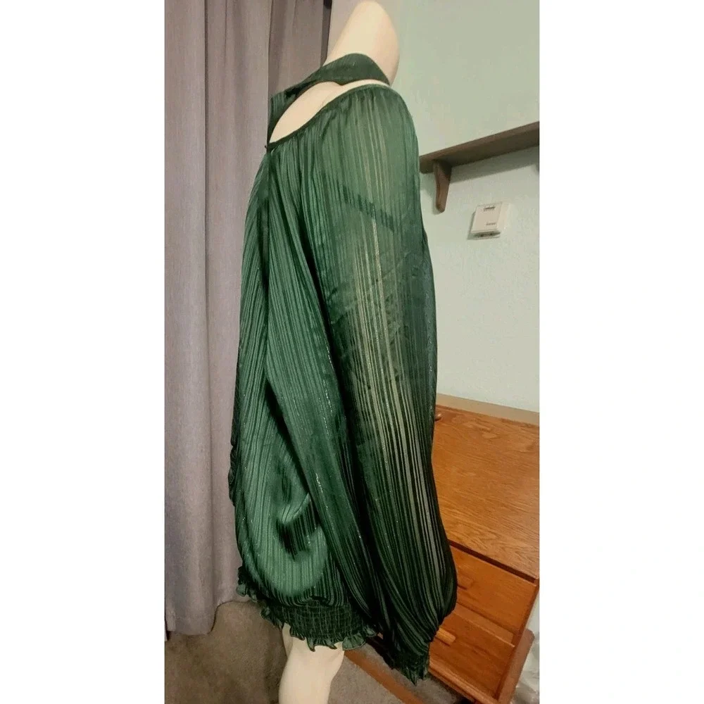 Ashley Stewart Sz 2X (18/20) Emerald Green Long Balloon Sleeve Smocked Hem Scarf - Picture 2 of 7